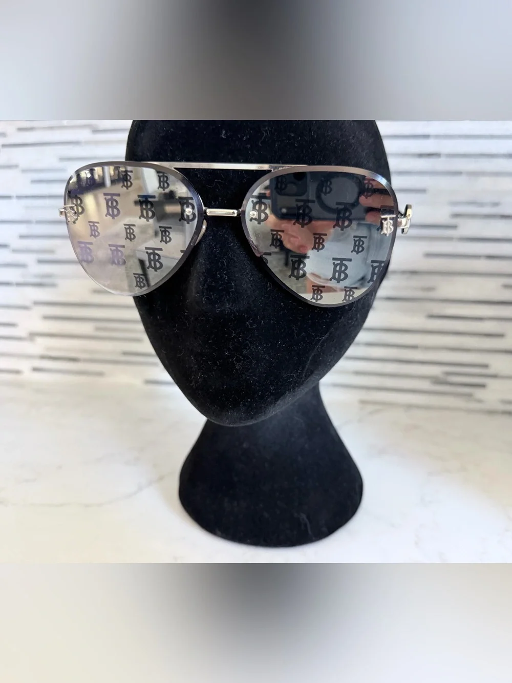 Burberry Silver Logo Aviator Sunglasses